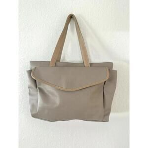 Unbranded Women's Tote Bag Taupe Colored Tan Handles Vinyl Large Pockets